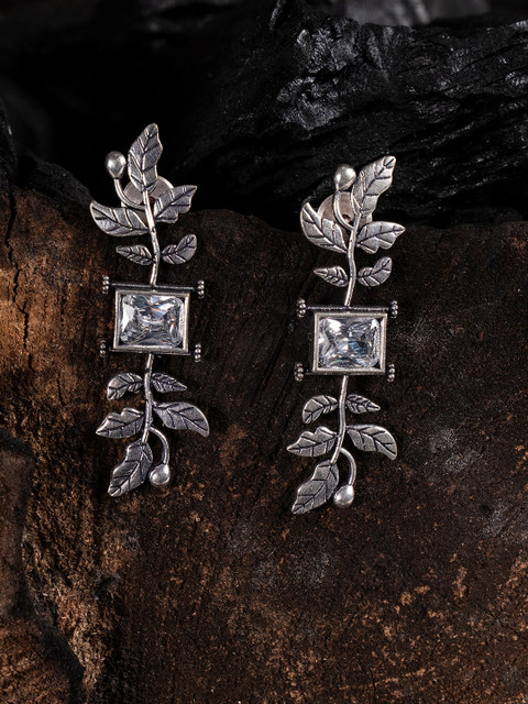 

Shoshaa Silver-Plated Oxidised Contemporary Drop Earrings