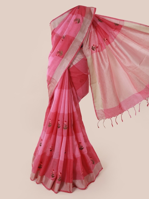 

Pothys Magenta Checked Linen Blend Saree