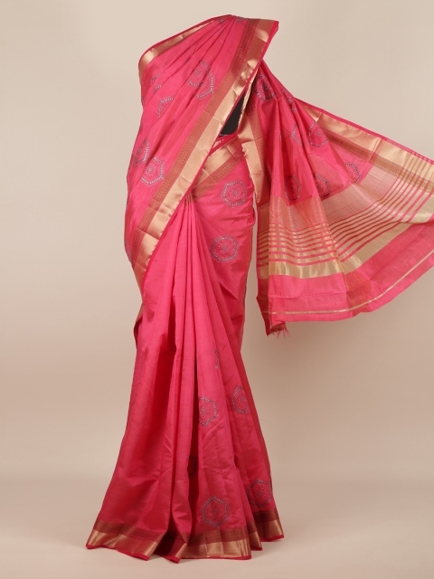 

Pothys Pink & Gold-Coloured Jute Silk Printed Saree