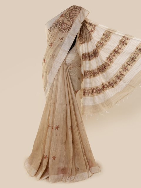 

Pothys Cream-Coloured Solid Jute Cotton Saree