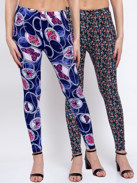 

KLOTTHE Women Pack Of 2 Printed Ankle-Length Leggings, Black