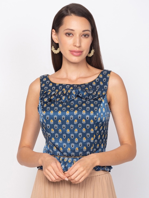 

Salwar Studio Blue Printed Regular Top