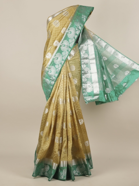 

Pothys Gold-Toned & Green Jute Silk Woven Design Saree