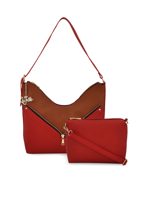 

LaFille Pack of 2 Maroon & Brown Colourblocked Handheld Bag