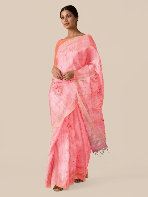 

Taneira Pink Pure Silk Woven Design Bhagalpuri Saree