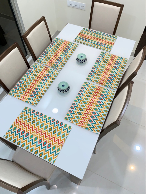 

HomeStorie Set Of 6 Yellow & Pink Geometric Printed Table Placemats