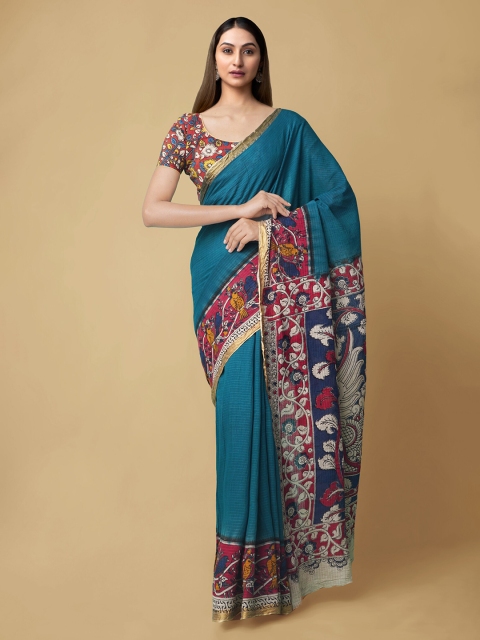 

Unnati Silks Blue & Red Pure Cotton Printed Kanjeevaram Saree