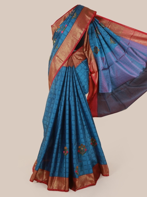 

Pothys Navy Blue & Brown Cotton Blend Woven Design Saree