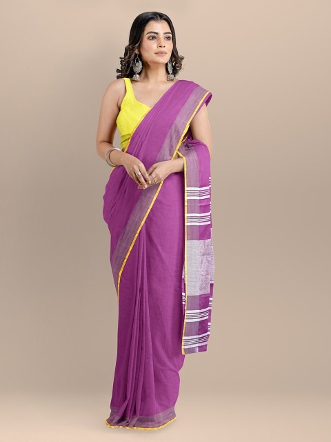 

BharatSthali Purple Pure Cotton Solid Mangalagiri Saree