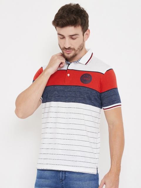 

NEVA Men White & Red Colorblocked Polo Collar T-shirt