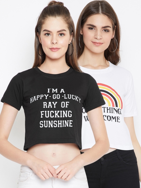 

CHROME & CORAL Women Pack of 2 Multicolour Tops, Black