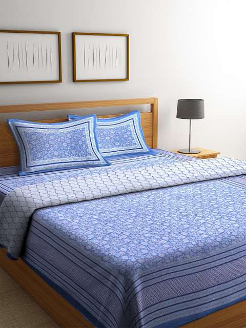 

Rajasthan Decor Blue & White Floral Printed Double King Bedding Set With Comforter