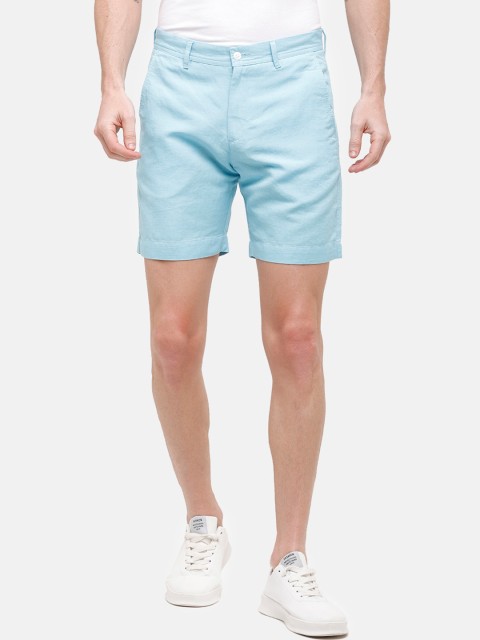 

Linen Club Men Blue Solid Slim Fit Regular Shorts