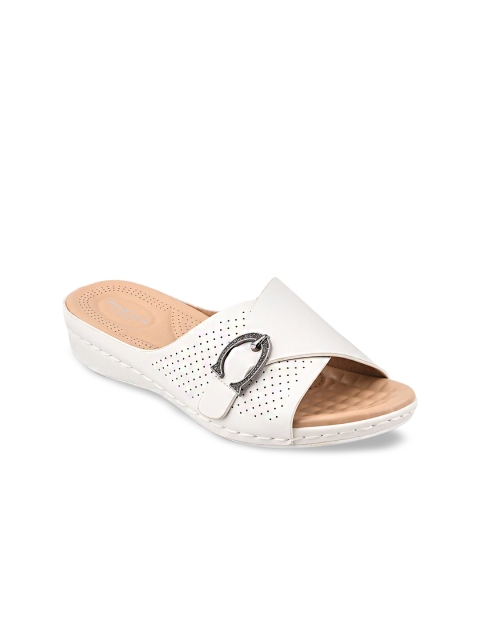 

Stelatoes Women White Embellished PU Open Toe Flats