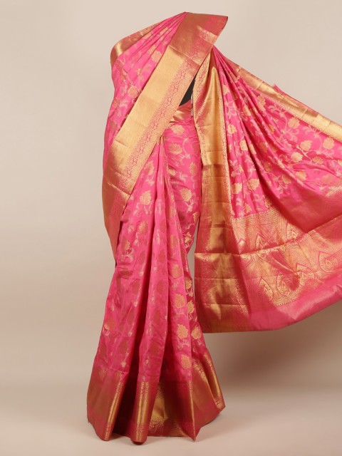 

Pothys Pink & Gold-Toned Jute Silk Woven Design Saree