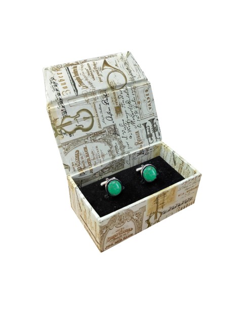 

Blacksmith Green & Brown Silver-Plated Printed Round Cufflinks