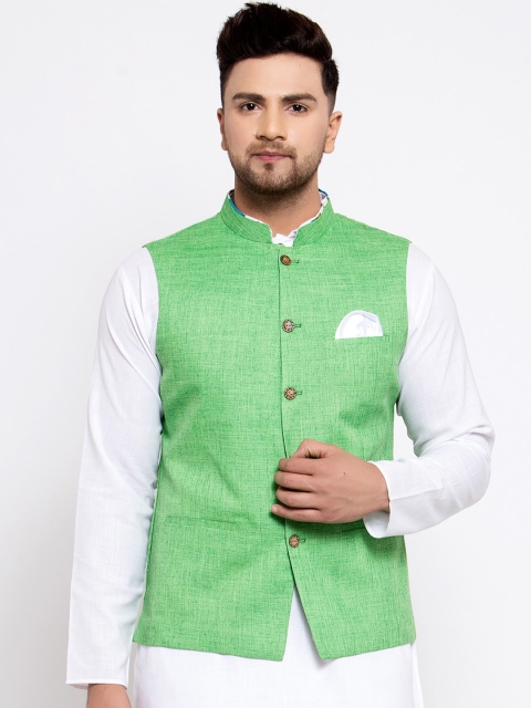 

MAXENCE Green Solid Slim Fit Nehru Jacket
