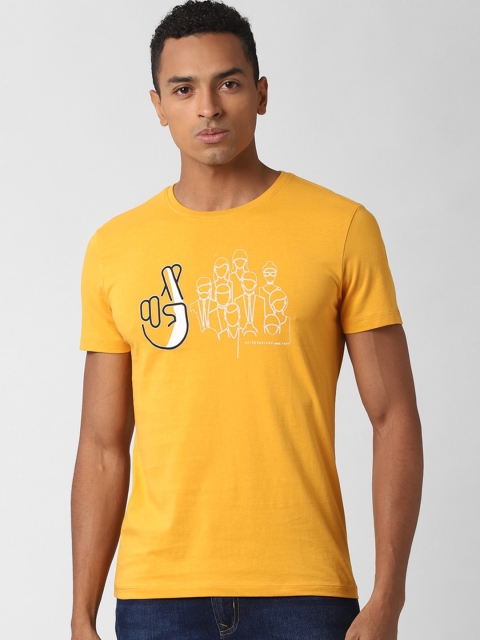 

Peter England Casuals Men Yellow Printed Round Neck T-shirt