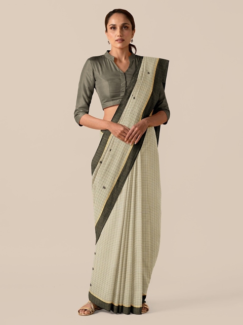 

Taneira Green Silk Cotton Checked Chanderi Saree