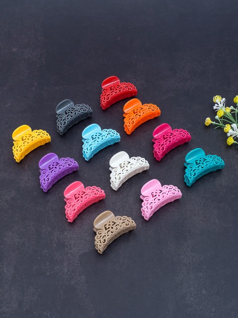 

Golden Peacock Set Of 12 Multi-Coloured Claw Clips, Red
