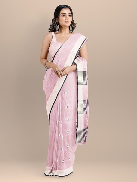 

BharatSthali Pink Pure Cotton Woven Design Mangalagiri Saree