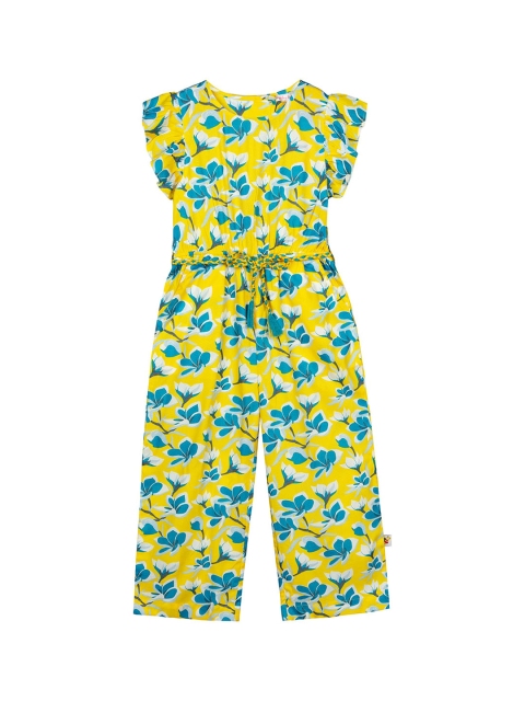 

Budding Bees Girls Yellow & Turquoise Blue Printed Basic Jumpsuit