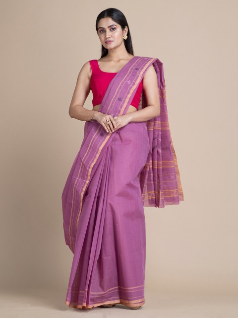 

Mitera Purple Pure Cotton Solid Taant Saree