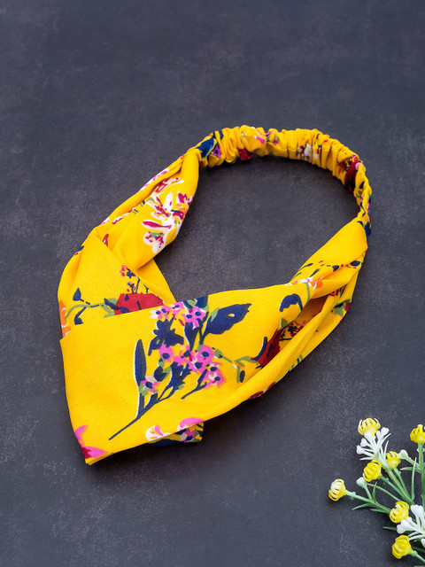 

Golden Peacock Yellow & Purple Knot Design Floral Printed Elasticated Hairband