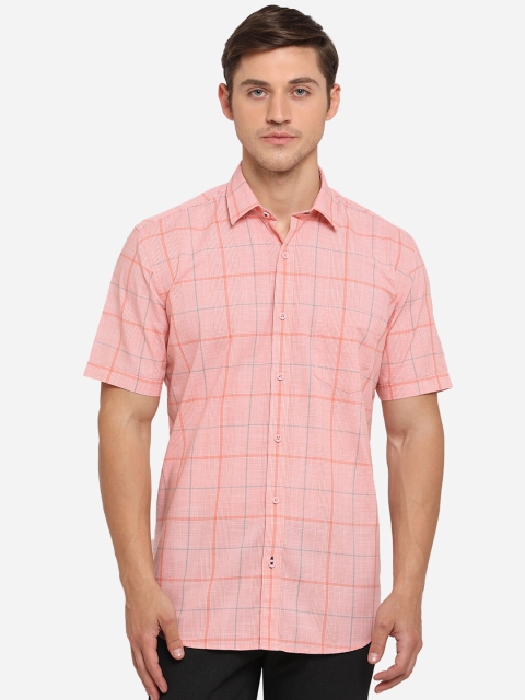 

JADE BLUE Men Peach-Coloured Slim Fit Checked Casual Shirt