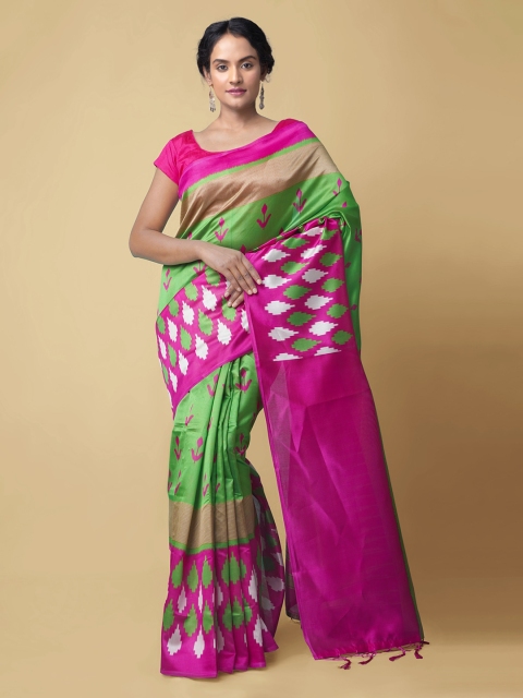 

Unnati Silks Green & Pink Art Silk Woven Design Mysore Silk Saree