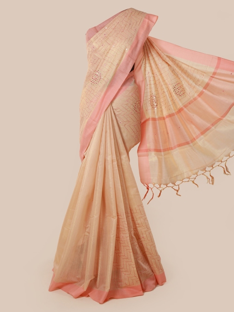 

Pothys Peach-Coloured Woven Design Tissue Saree