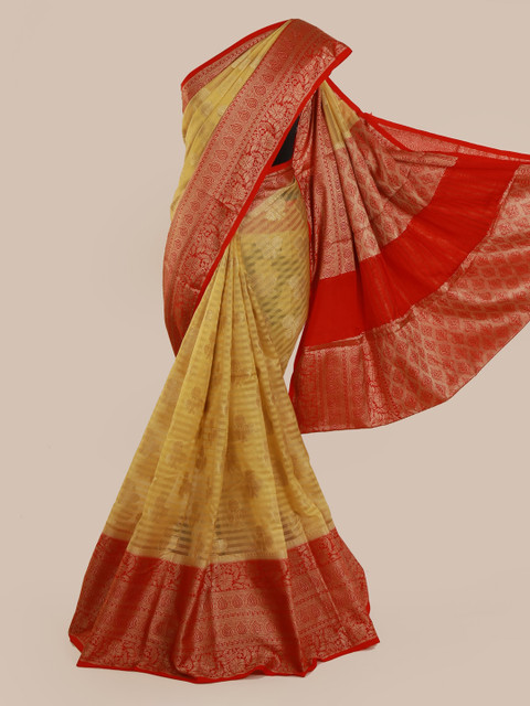 

Pothys Cream-Coloured Woven Design Tissue Saree