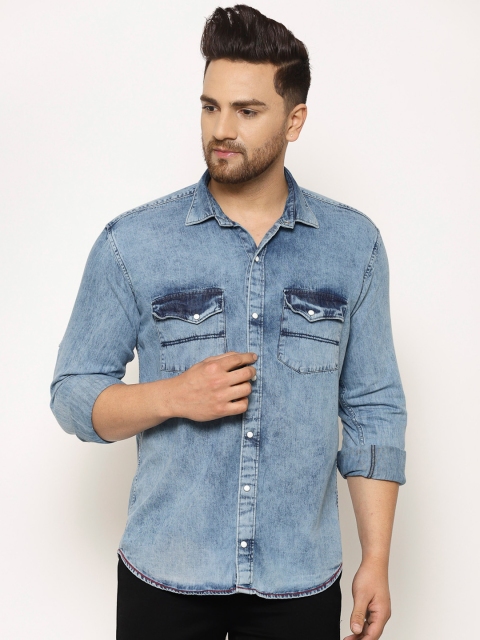 

TNG Men Blue Slim Fit Faded Casual Denim Shirt