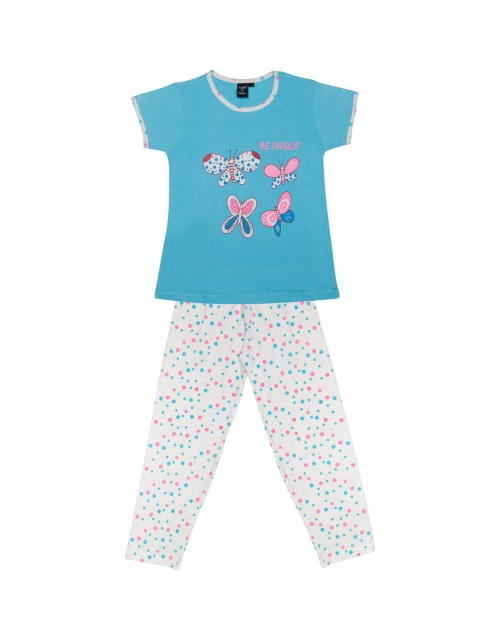 

Todd N Teen Girls Blue & Off-White Printed Night suit