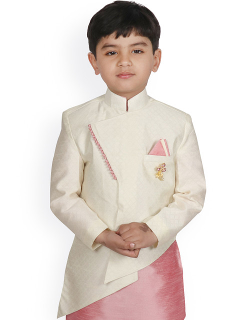 

SG YUVRAJ Boys Cream-Coloured Striped Open Front Jacket