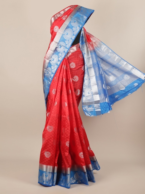Pothys Red & Blue Jute Silk Woven Design Saree