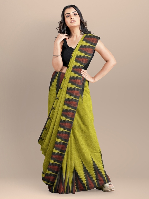 

BharatSthali Green Pure Cotton Solid Handloom Sambalpuri Saree