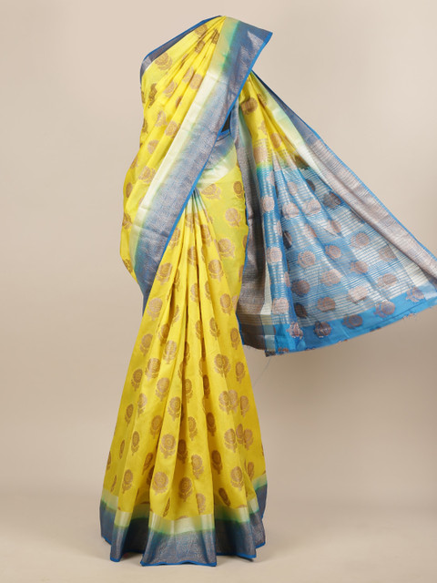 

Pothys Yellow & Gold-Toned Jute Silk Woven Design Saree