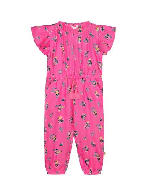 

Budding Bees Girls Pink & Teal Floral Printed Basic Jumpsuit
