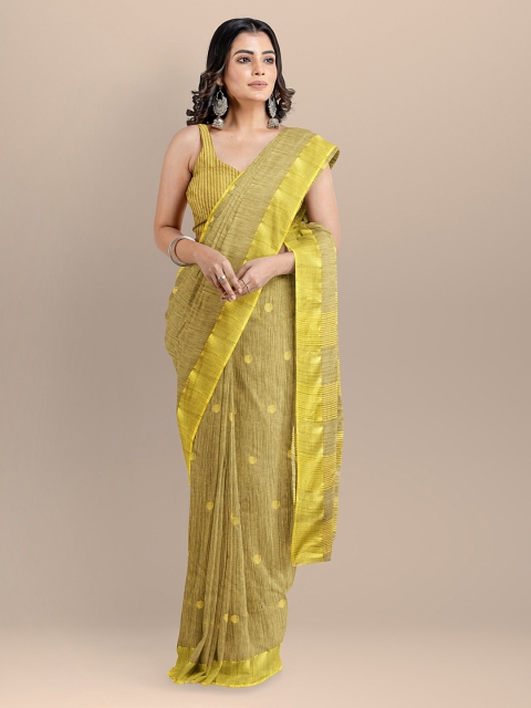 

BharatSthali Beige & Yellow Silk Cotton Woven Design Mangalagiri Saree