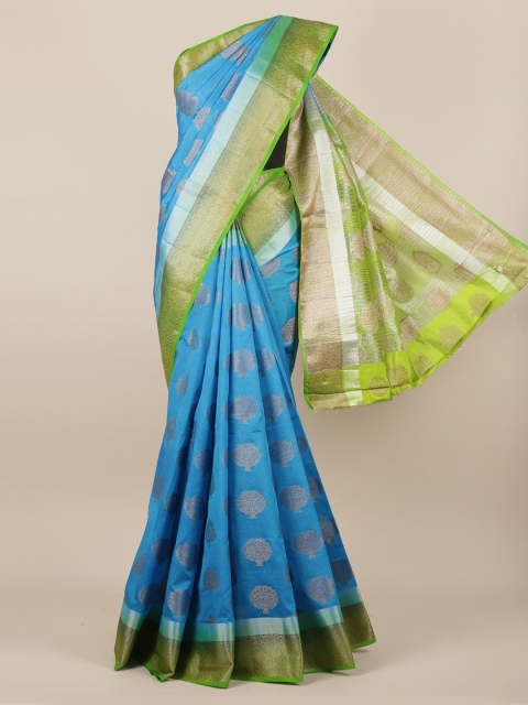 

Pothys Blue & Lime Green Jute Silk Woven Design Saree