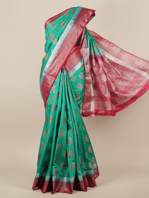 

Pothys Green & Pink Jute Silk Woven Design Saree