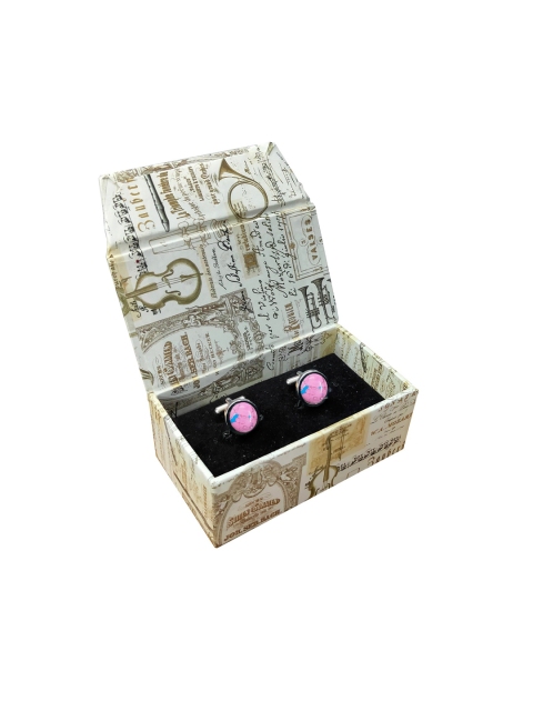 

Blacksmith Pink & Blue Silver-Plated Printed Round Cufflinks