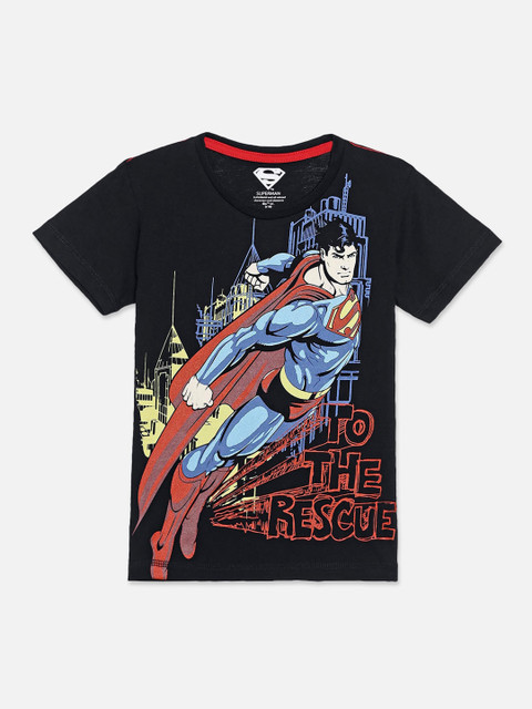

Kids Ville Boys Black Superman Printed Round Neck T-shirt