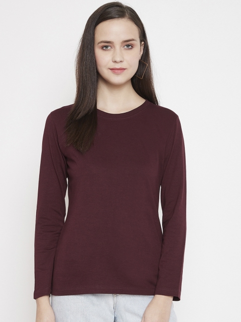 

Plagg Women Maroon Solid Round Neck T-shirt