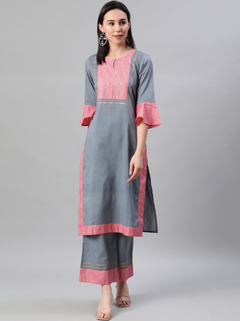 

ZIYAA Women Grey Yoke Design Kurta with Palazzos