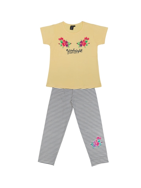 

Todd N Teen Girls Yellow & Grey Printed Night suit