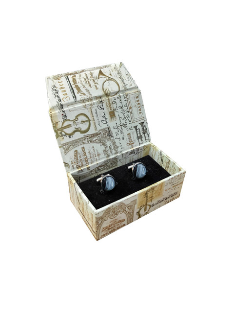 

Blacksmith Black & Blue Silver-Plated Printed Round Cufflinks