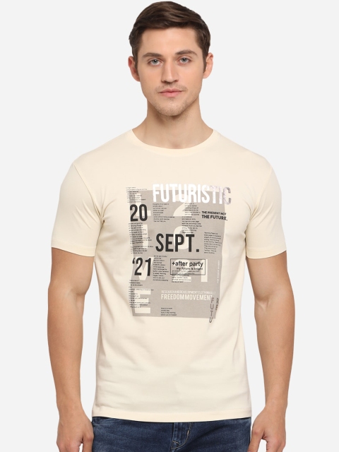 

JADE BLUE Men Cream-Coloured Printed Round Neck T-shirt