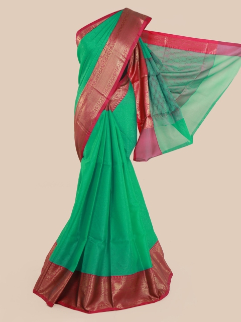 

Pothys Green Solid Cotton Blend Saree